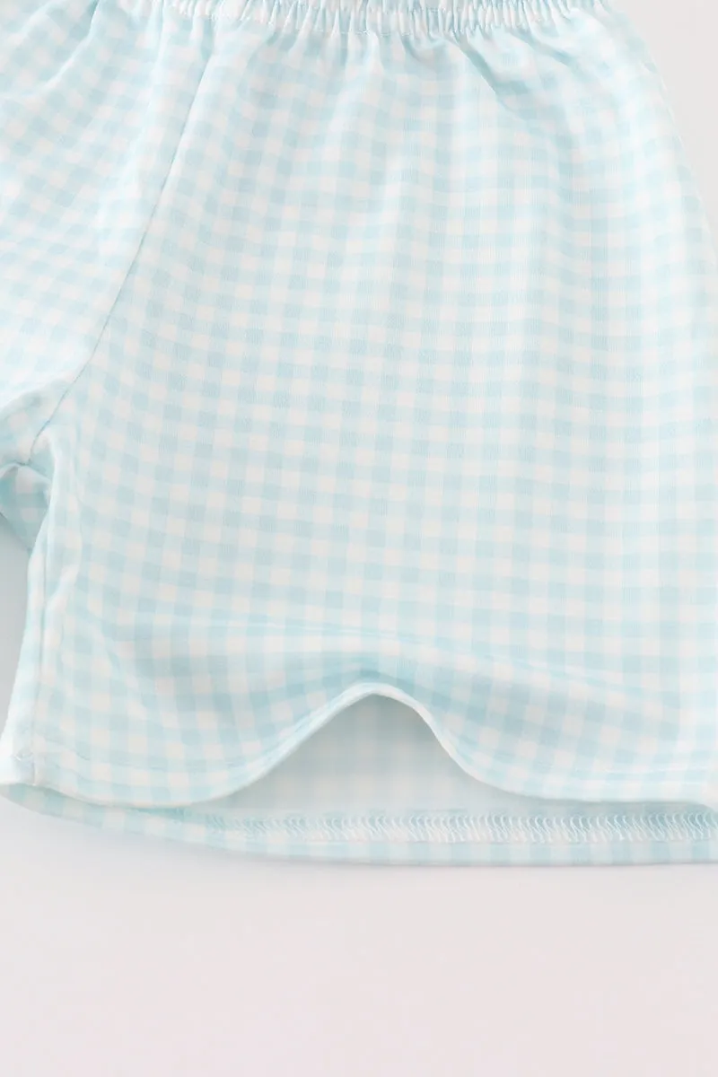 Blue Pumpkin Applique Plaid Boy Set