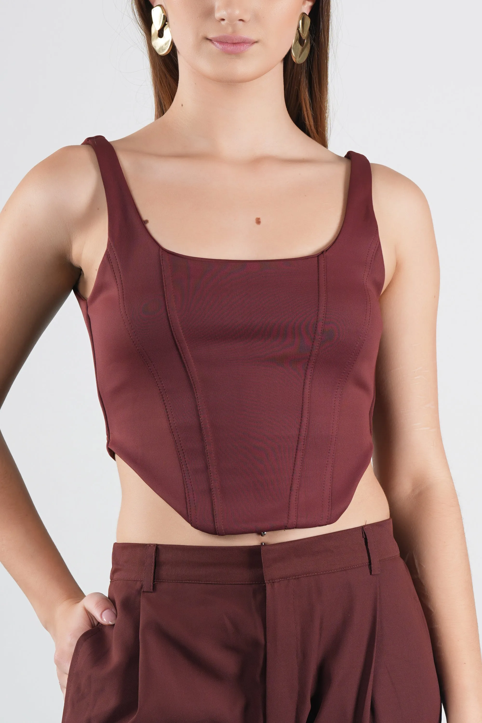 Brown High Waist Long Wide Leg Pleated Pants