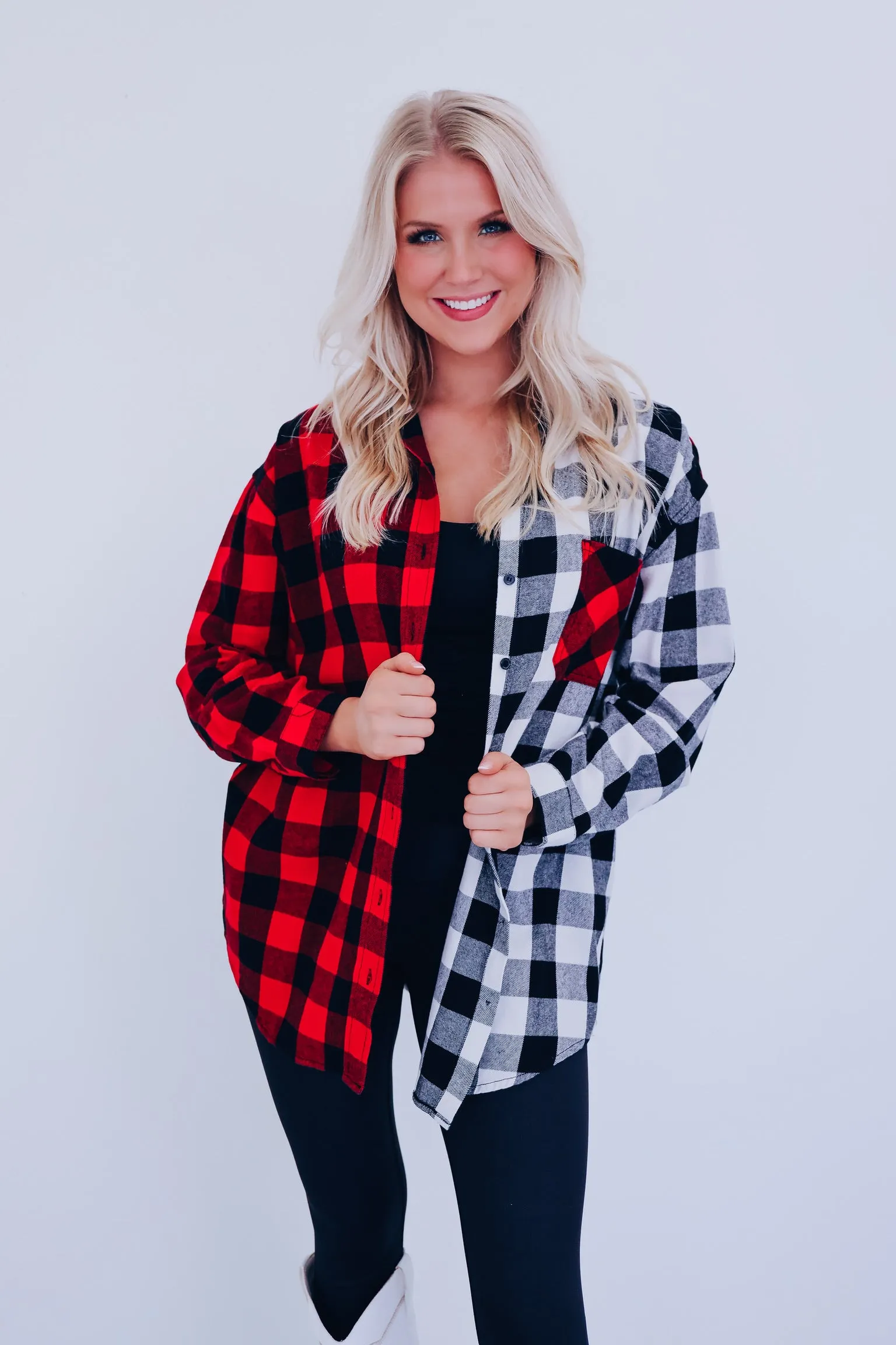 Buffalo Check Color Block Oversized Shirt