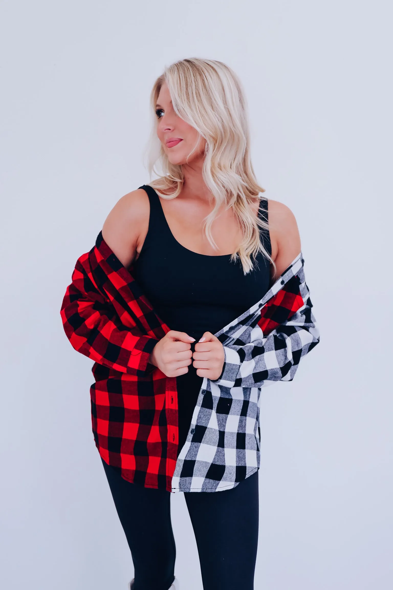 Buffalo Check Color Block Oversized Shirt