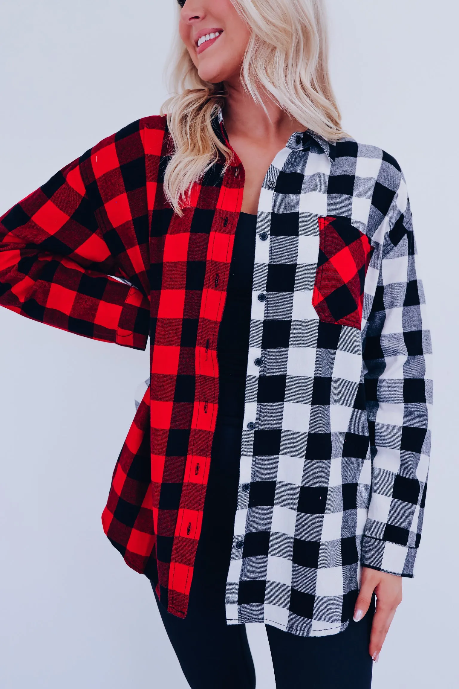 Buffalo Check Color Block Oversized Shirt