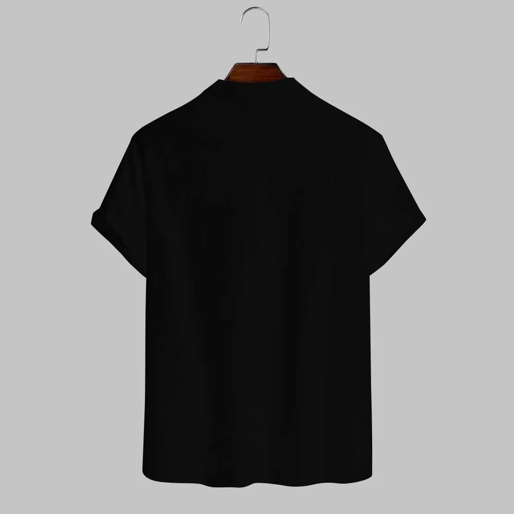 Cartoon Cotton And Linen Stand-Up Collar Half-Lapel Short-Sleeved Shirt 2405001031