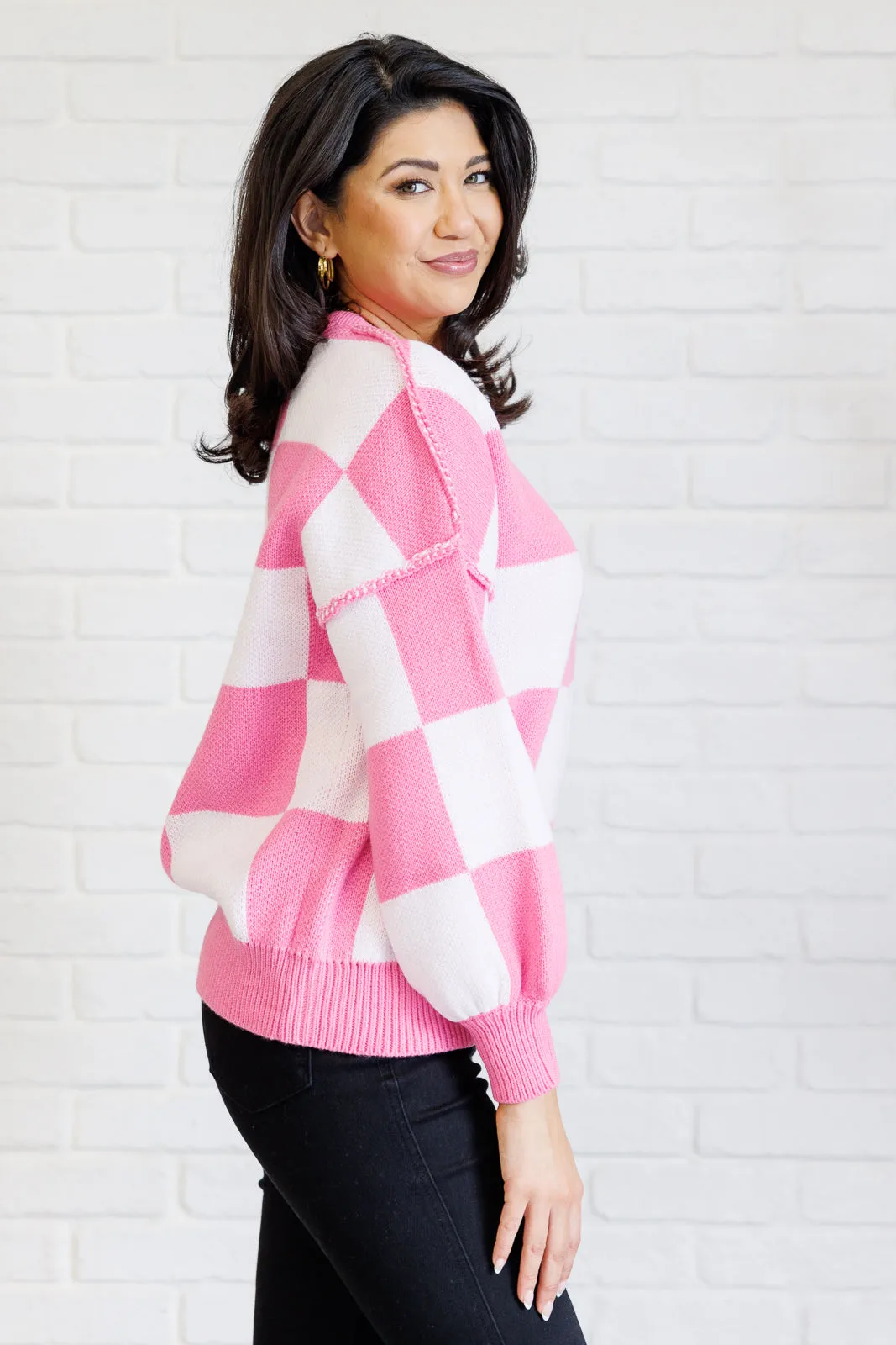 Check Yourself Checkered Sweater in Pink