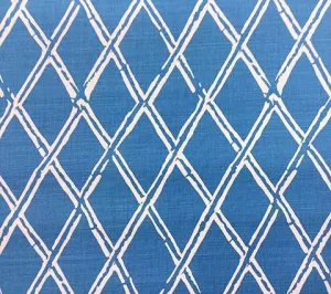 China Seas Fabric: Lyford Diamond Bamboo - Custom White Dove on Giles Blue Belgian Linen / Cotton