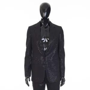 Classic Jacket In Black Sequin Embroidered Wool Gabardine