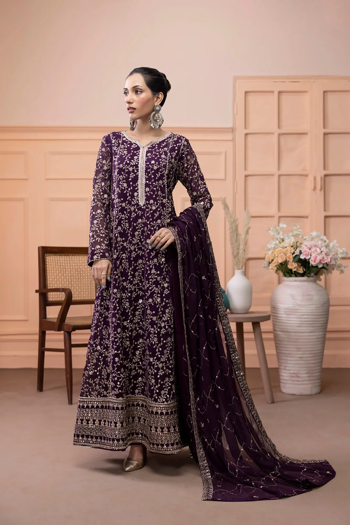 Classic Plum Embroidered stitched 3-piece