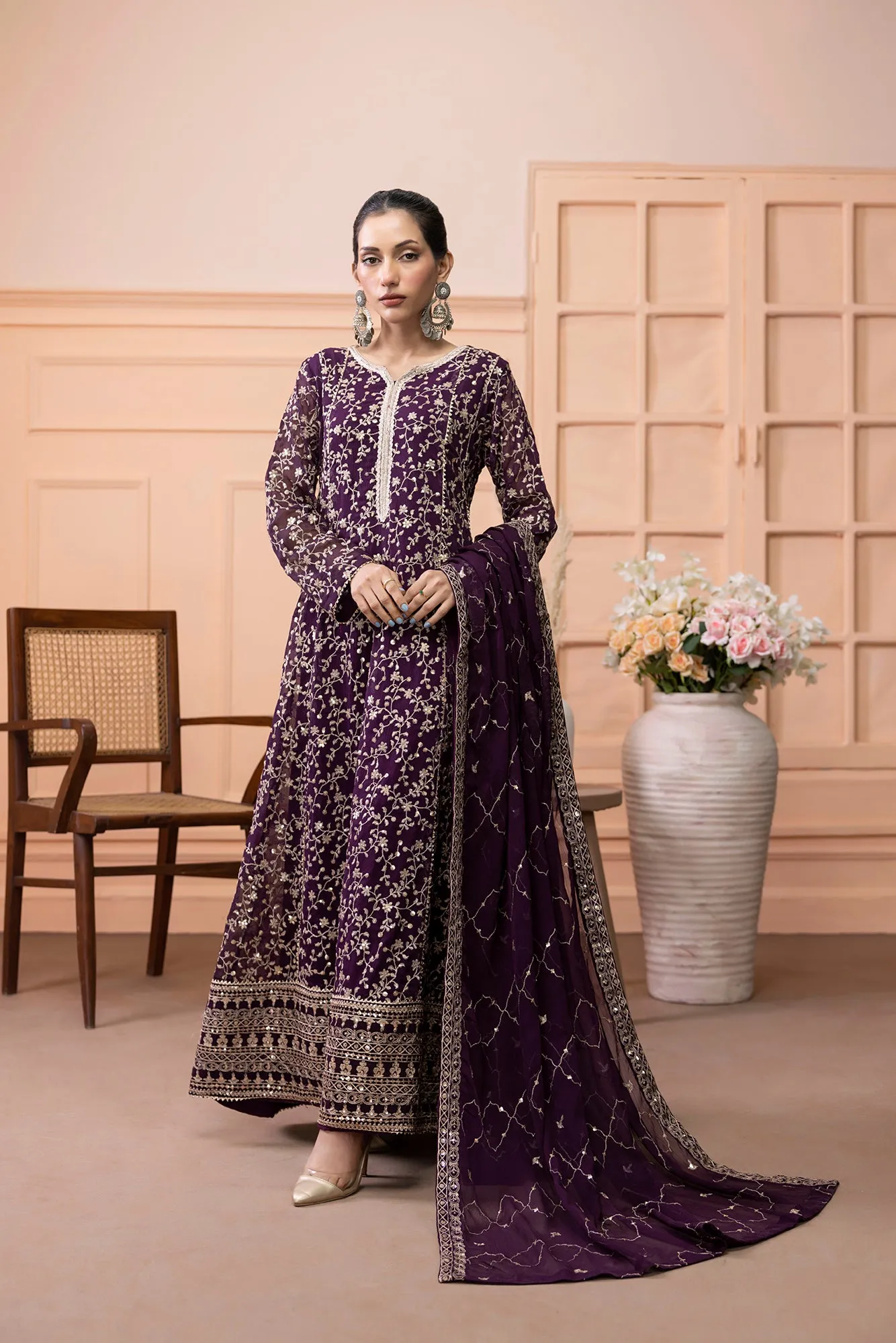 Classic Plum Embroidered stitched 3-piece