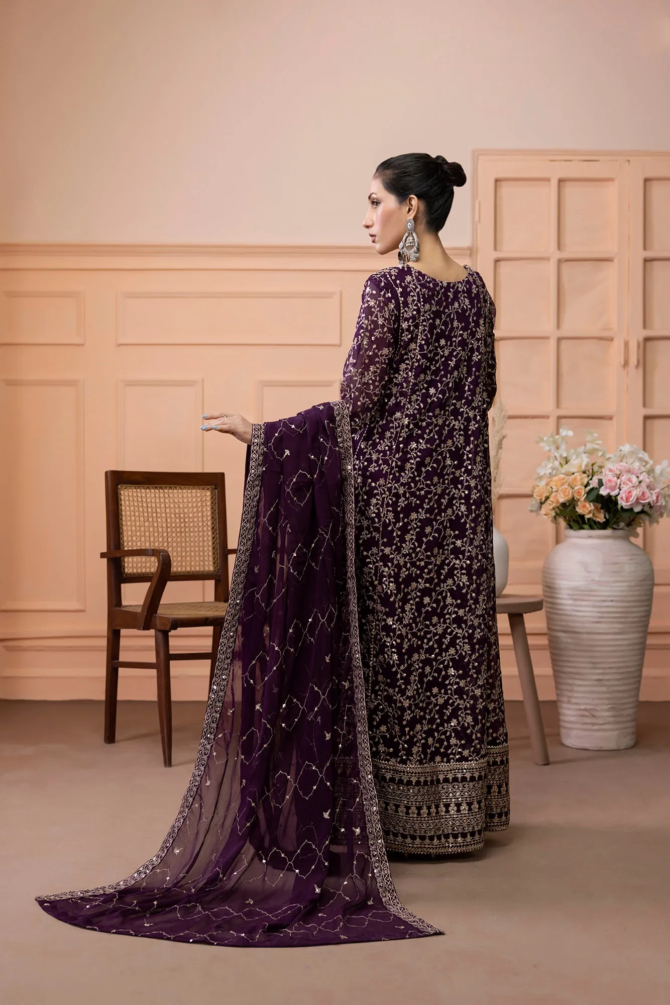 Classic Plum Embroidered stitched 3-piece