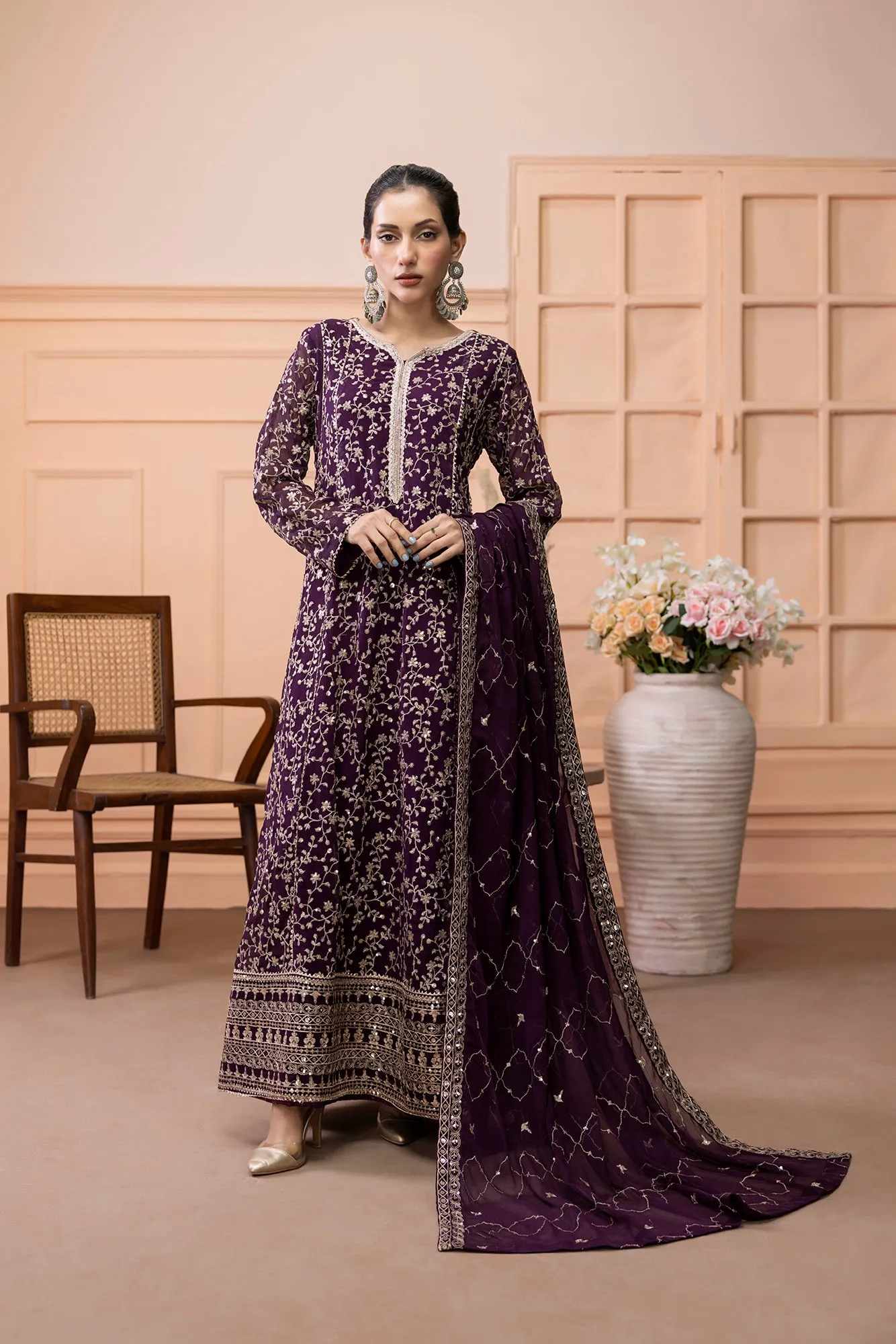 Classic Plum Embroidered stitched 3-piece