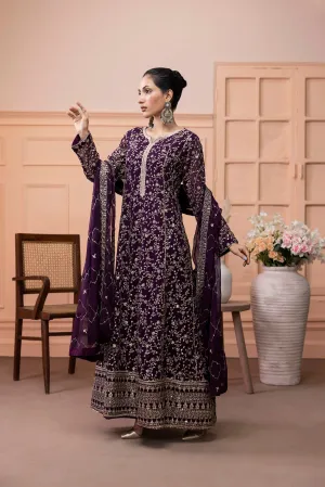 Classic Plum Embroidered stitched 3-piece