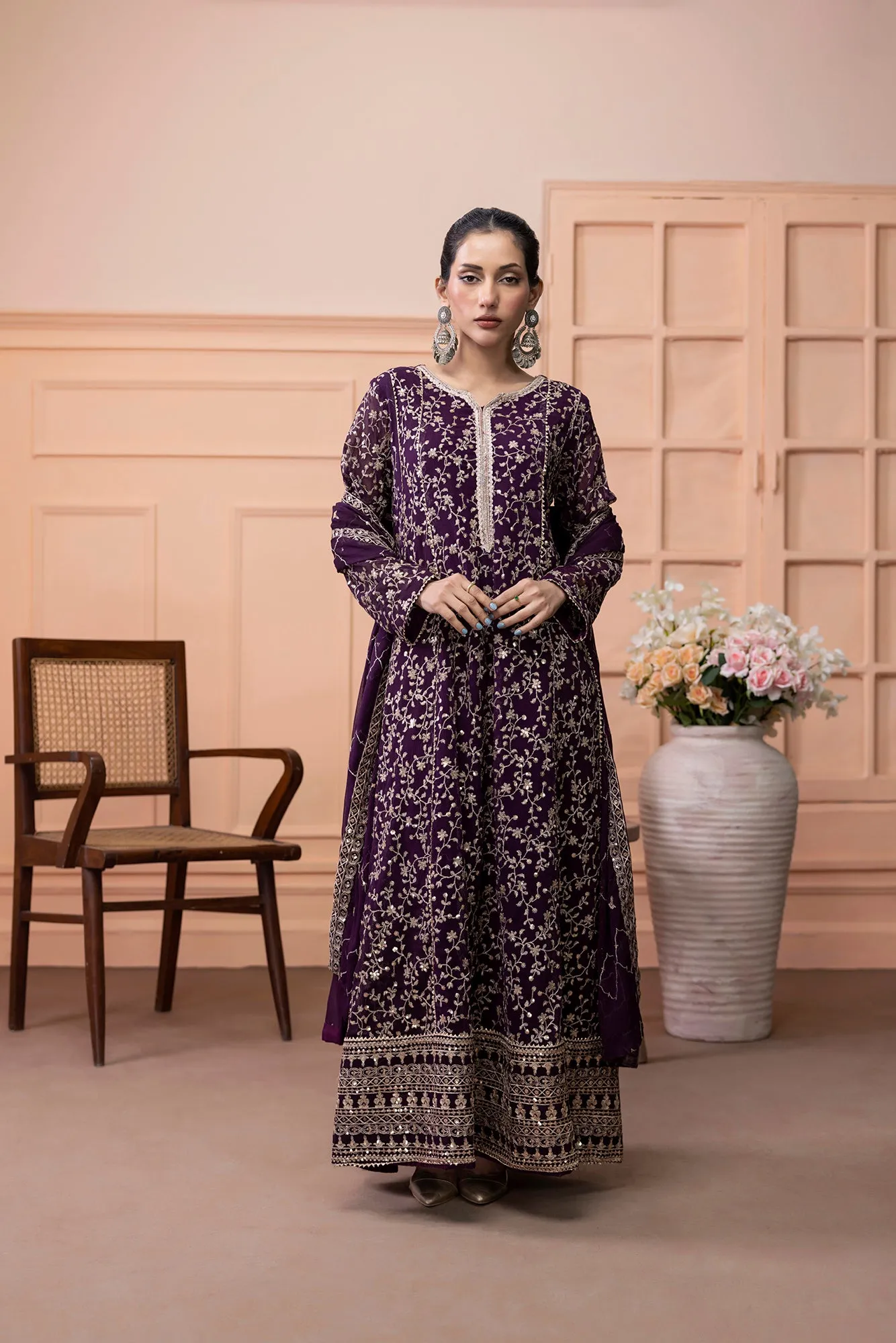 Classic Plum Embroidered stitched 3-piece