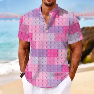 Cotton And Linen Stand Collar Half Lapel Short Sleeve Shirt 2405001045