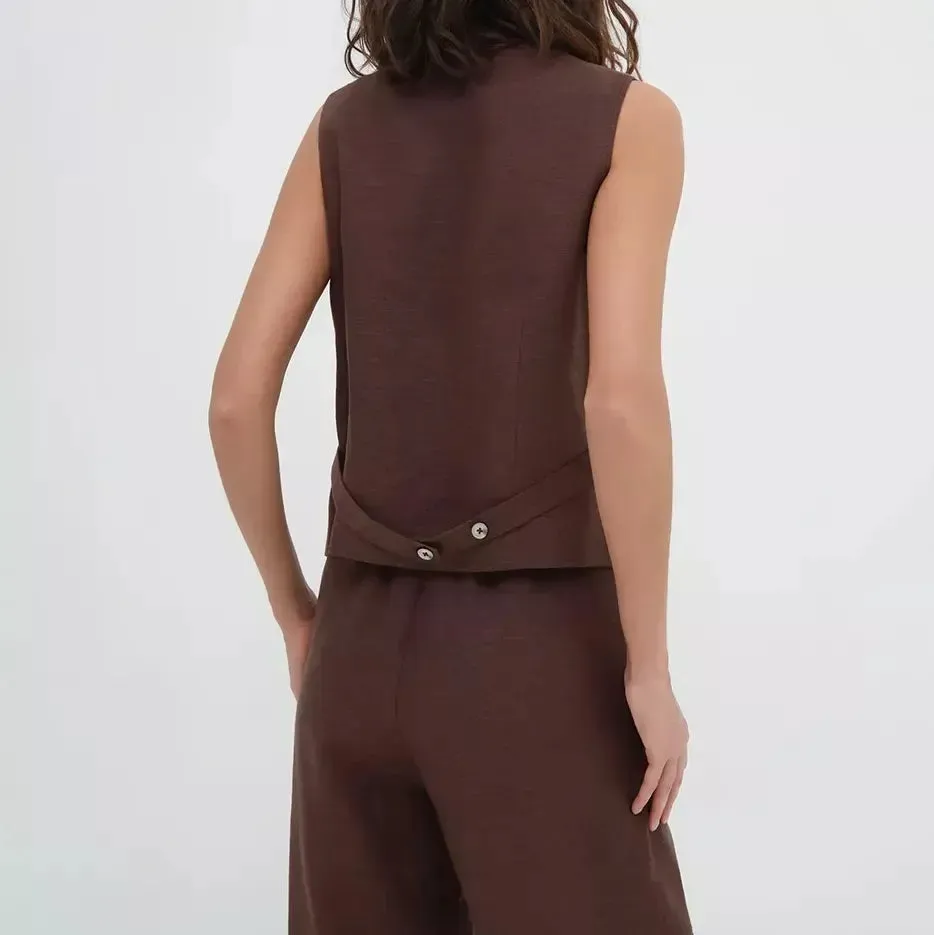 Cotton-Linen Blend Sleeveless Vest & Wide-Leg Pants Set