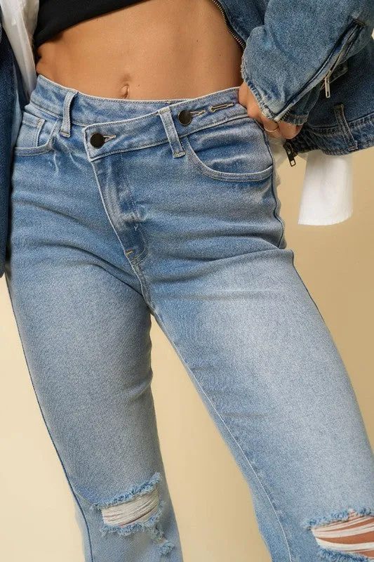 Crossover Wide Leg Denim Jean Pants