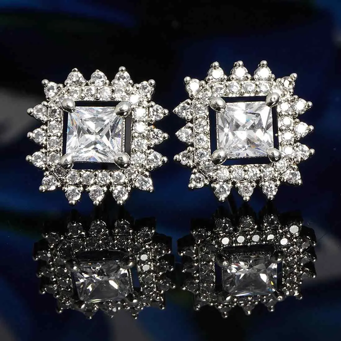 Crystal Embellished Silver Stud Earrings