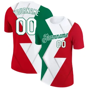 Custom Red White-Kelly Green 3D Mexico Performance T-Shirt