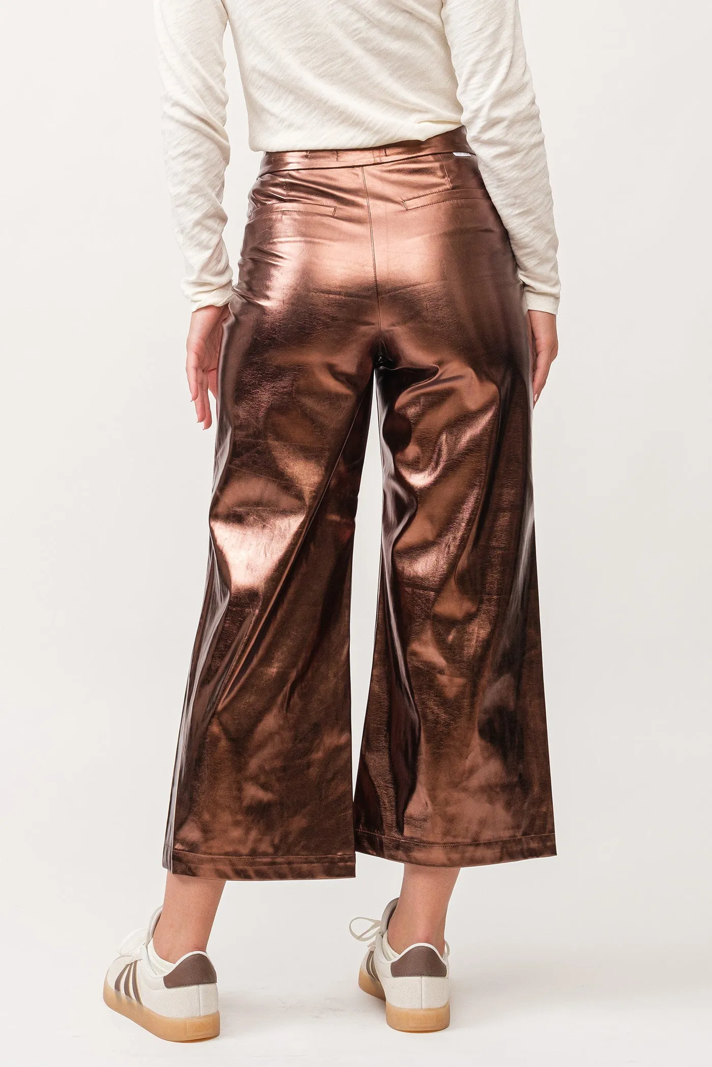 Dear John Audrey High Rise Wide Clean Hem Cropped Pants Rust Copper Foil