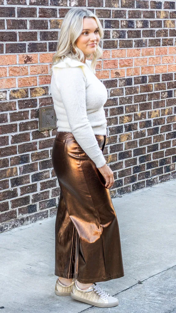 Dear John Audrey High Rise Wide Clean Hem Cropped Pants Rust Copper Foil