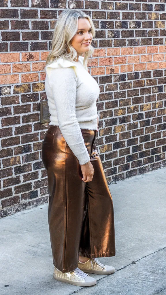 Dear John Audrey High Rise Wide Clean Hem Cropped Pants Rust Copper Foil