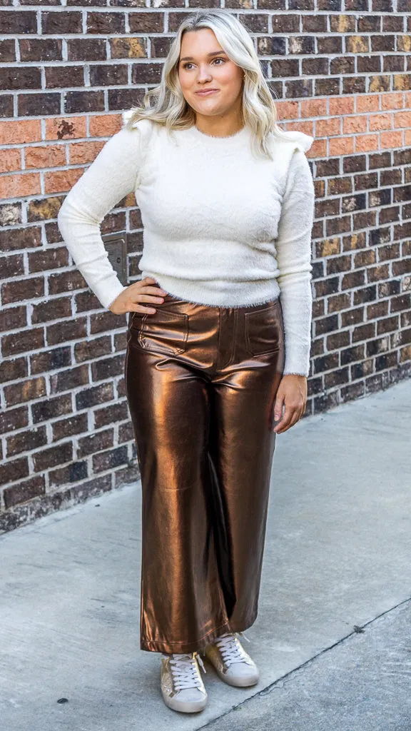 Dear John Audrey High Rise Wide Clean Hem Cropped Pants Rust Copper Foil