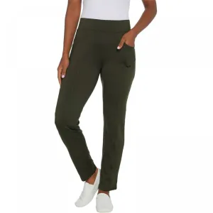 Denim & Co. Petite Active Fleece Back Straight Leg Knit Pants