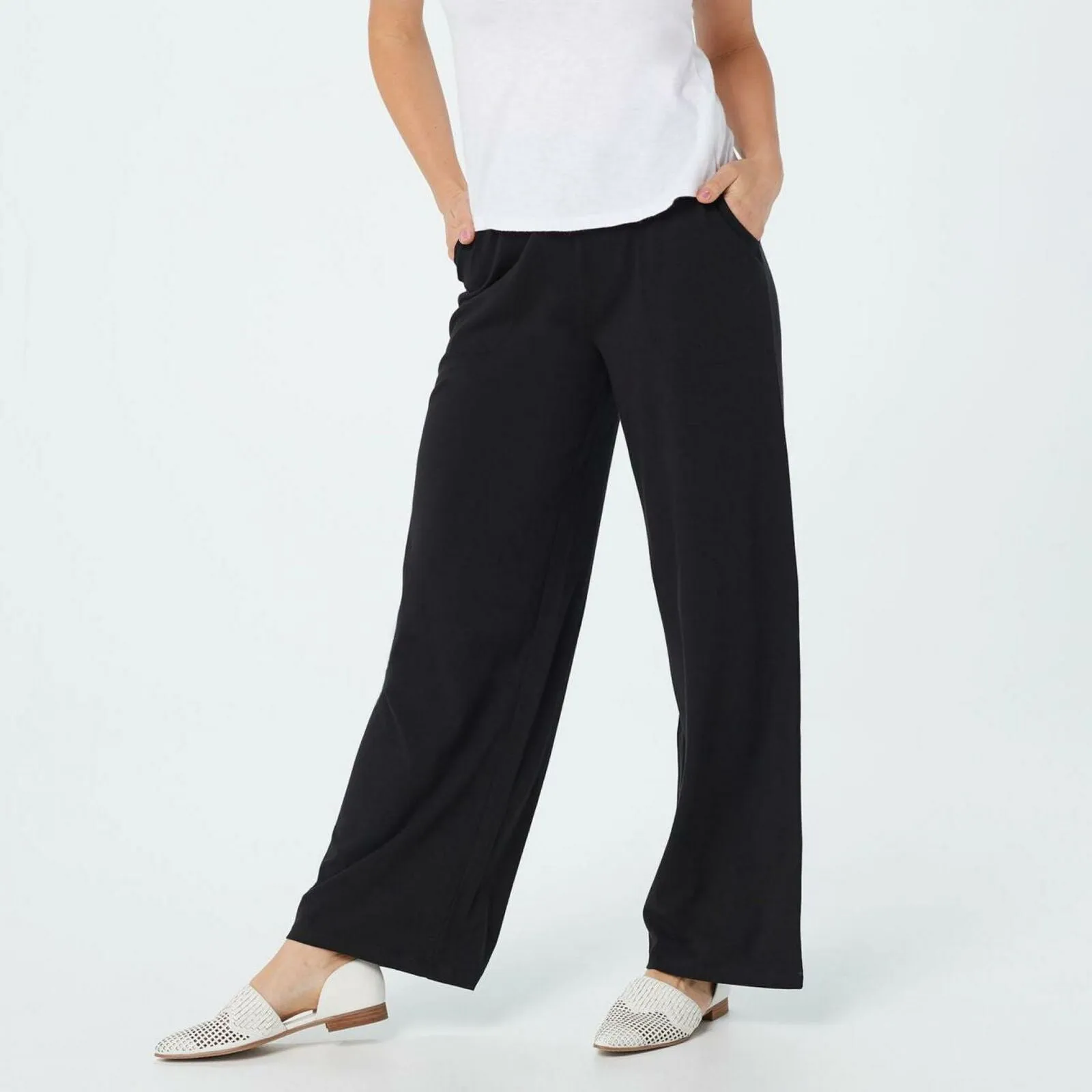 Denim & Co. Women's Pull-On Wide-Leg Beach Pants Black Small