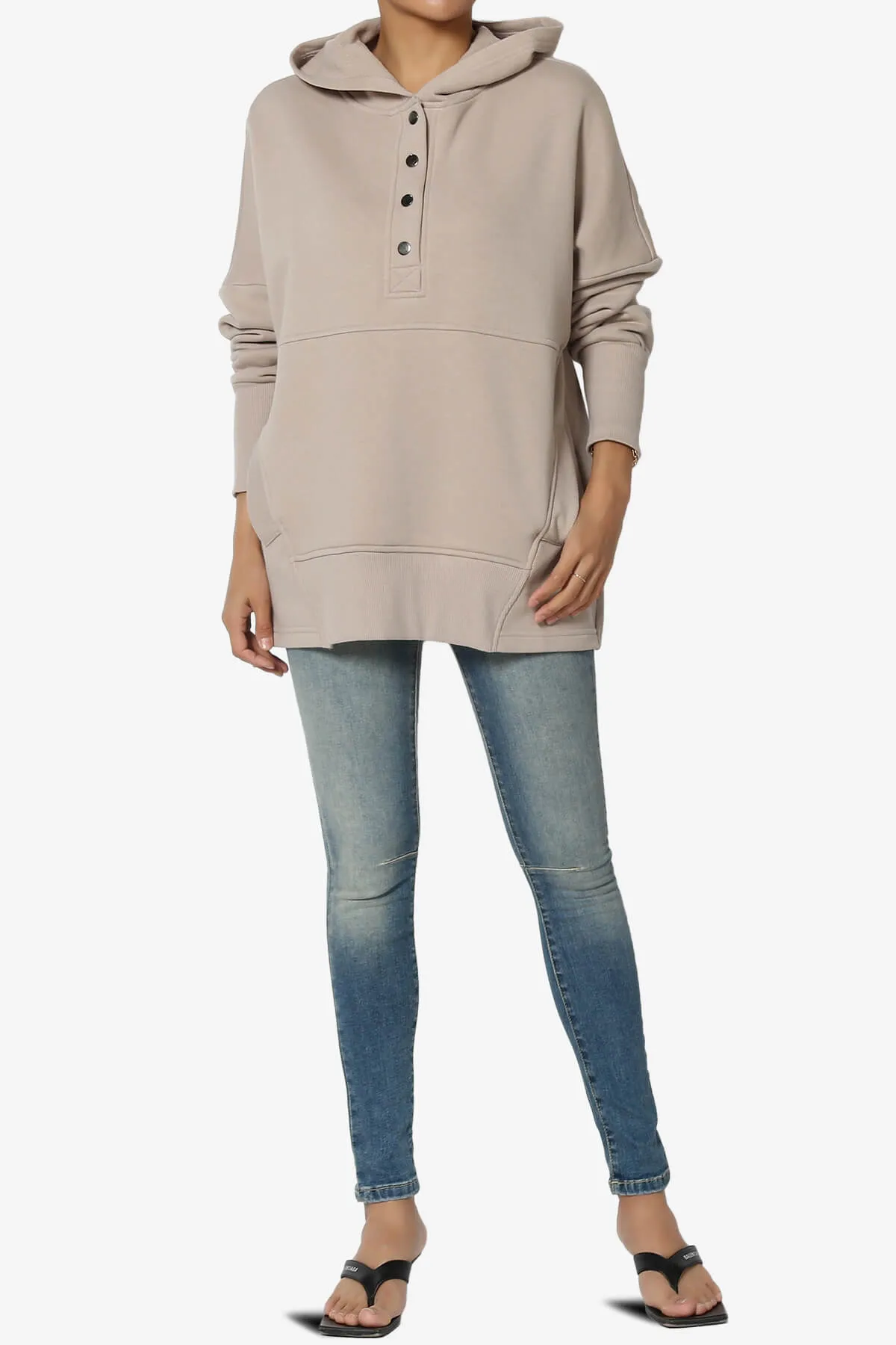 Destene Button V-Neck Hoodie
