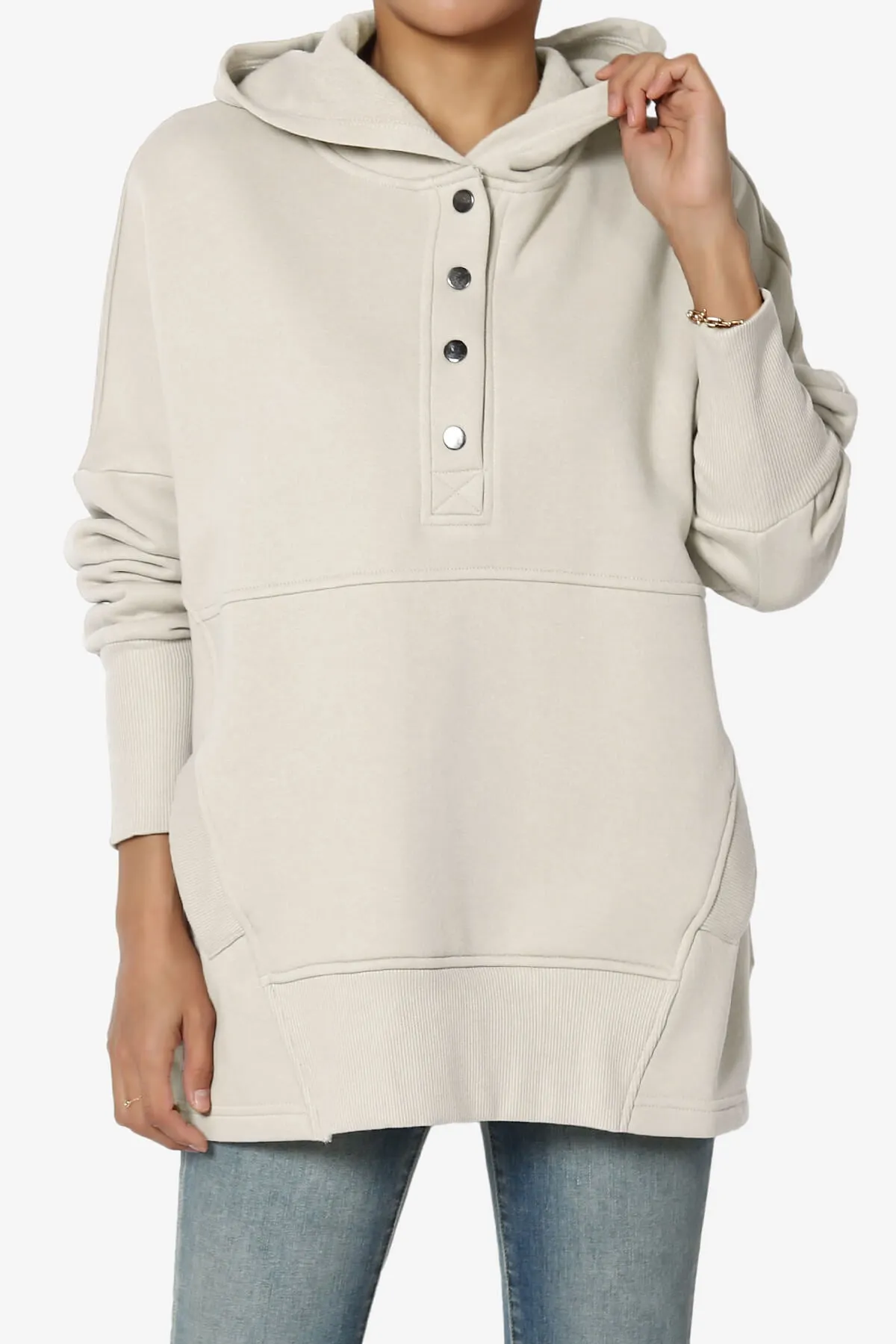 Destene Button V-Neck Hoodie