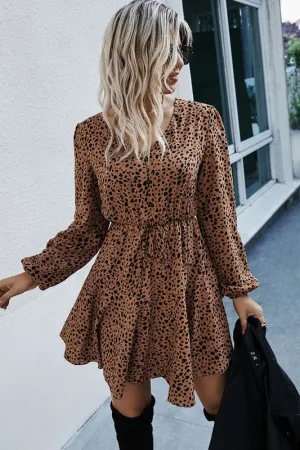 Ditsy Leopard Print Waist Tie Dress