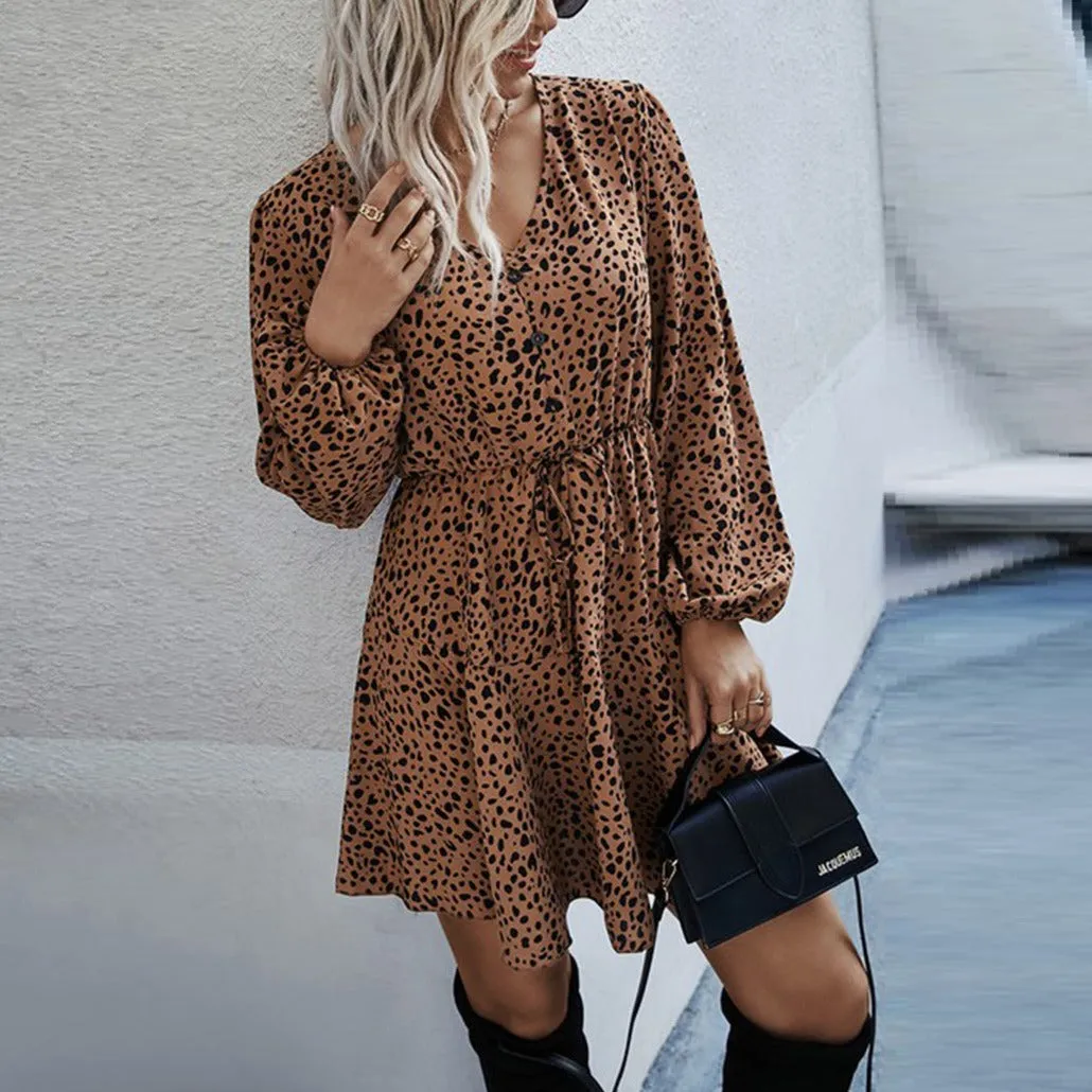 Ditsy Leopard Print Waist Tie Dress
