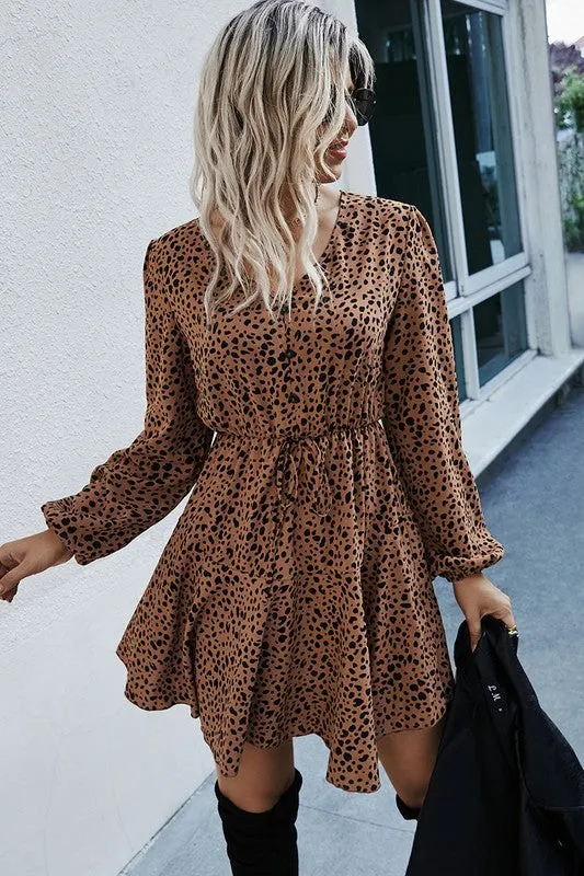 Ditsy Leopard Print Waist Tie Dress