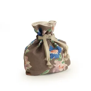 Drawstring Pouch with Blue Flowers Design