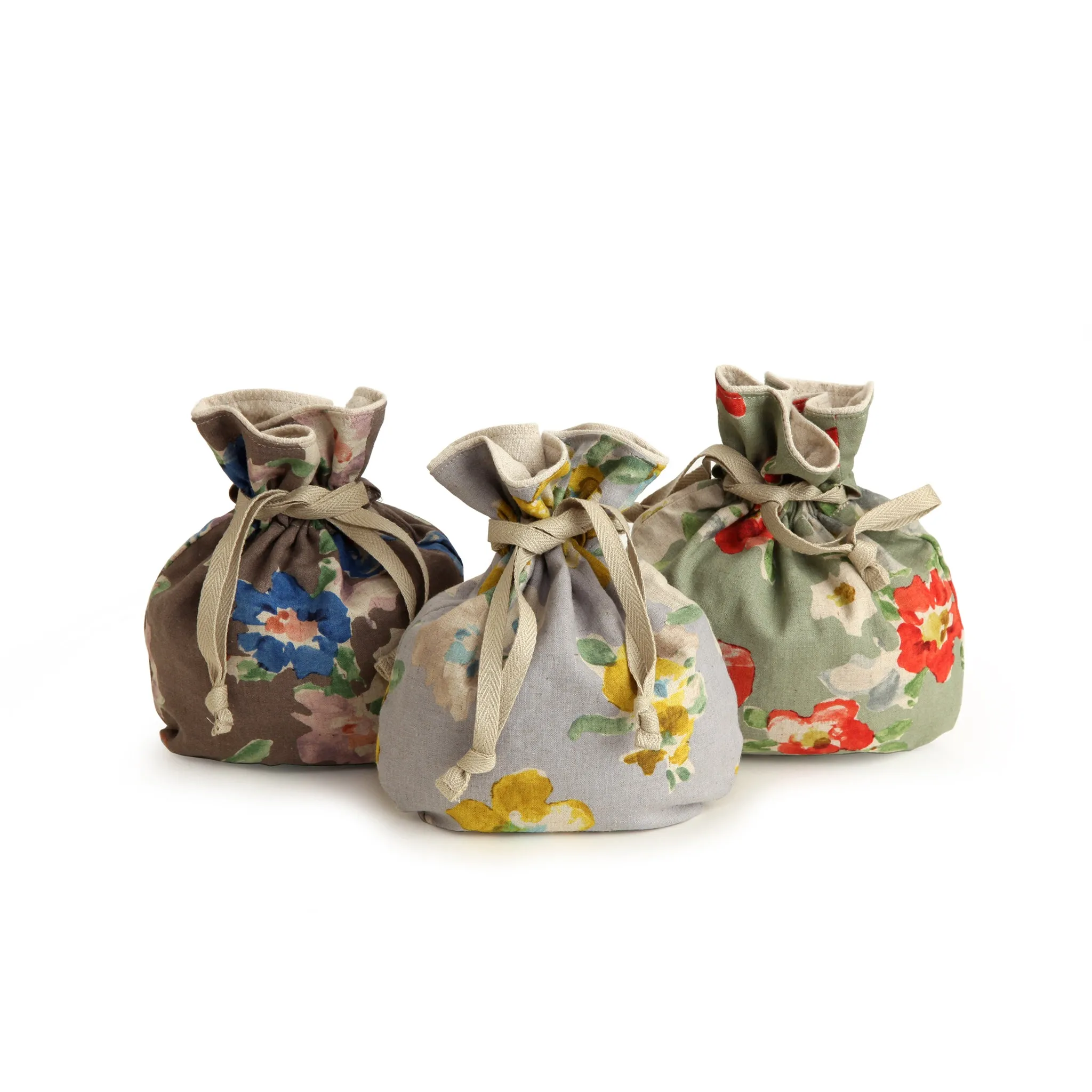 Drawstring Pouch with Blue Flowers Design