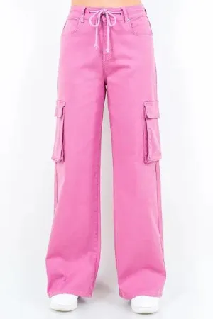 Drawstring Wide Leg Cargo Pants