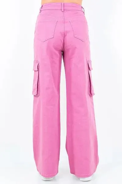 Drawstring Wide Leg Cargo Pants