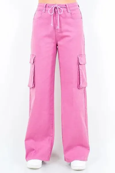 Drawstring Wide Leg Cargo Pants