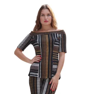 EMYNET On Off Shoulder Short Sleeves Top