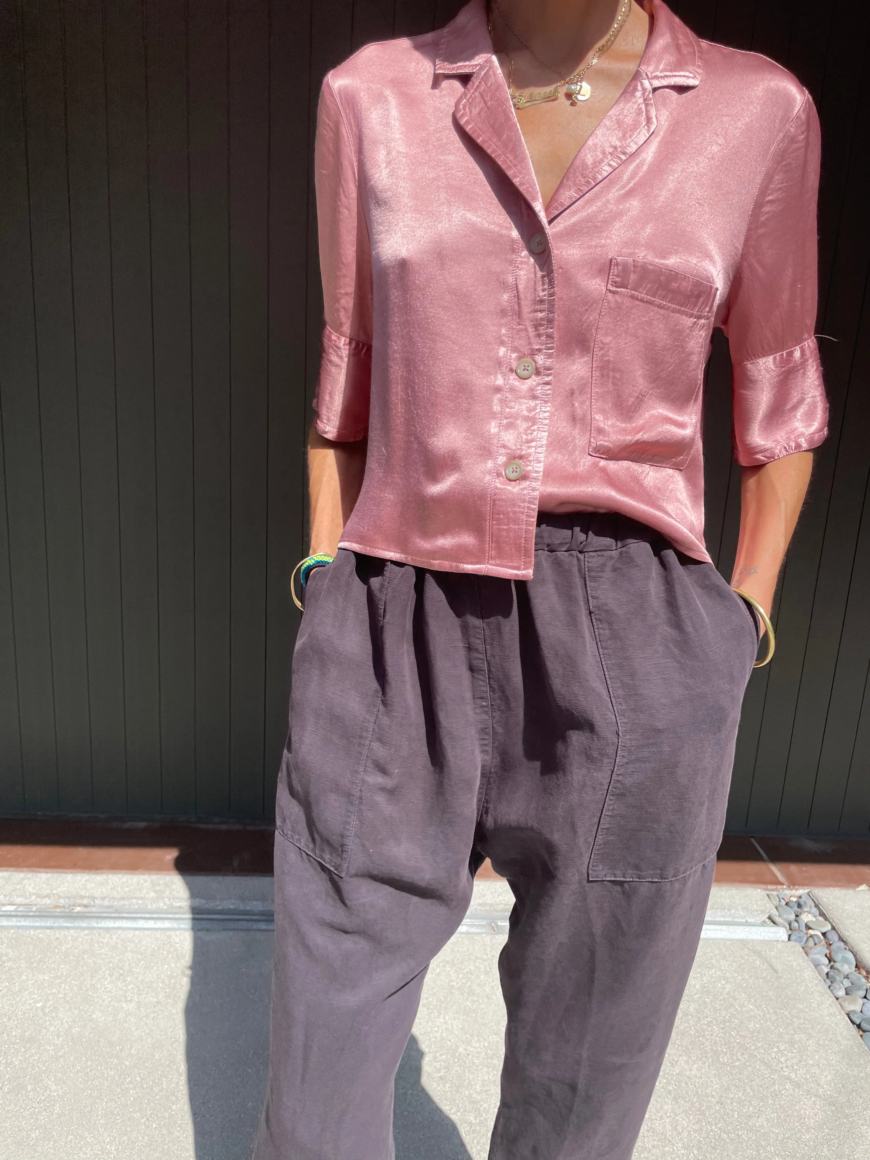 Erika Drop Pant in Linen - Carbon