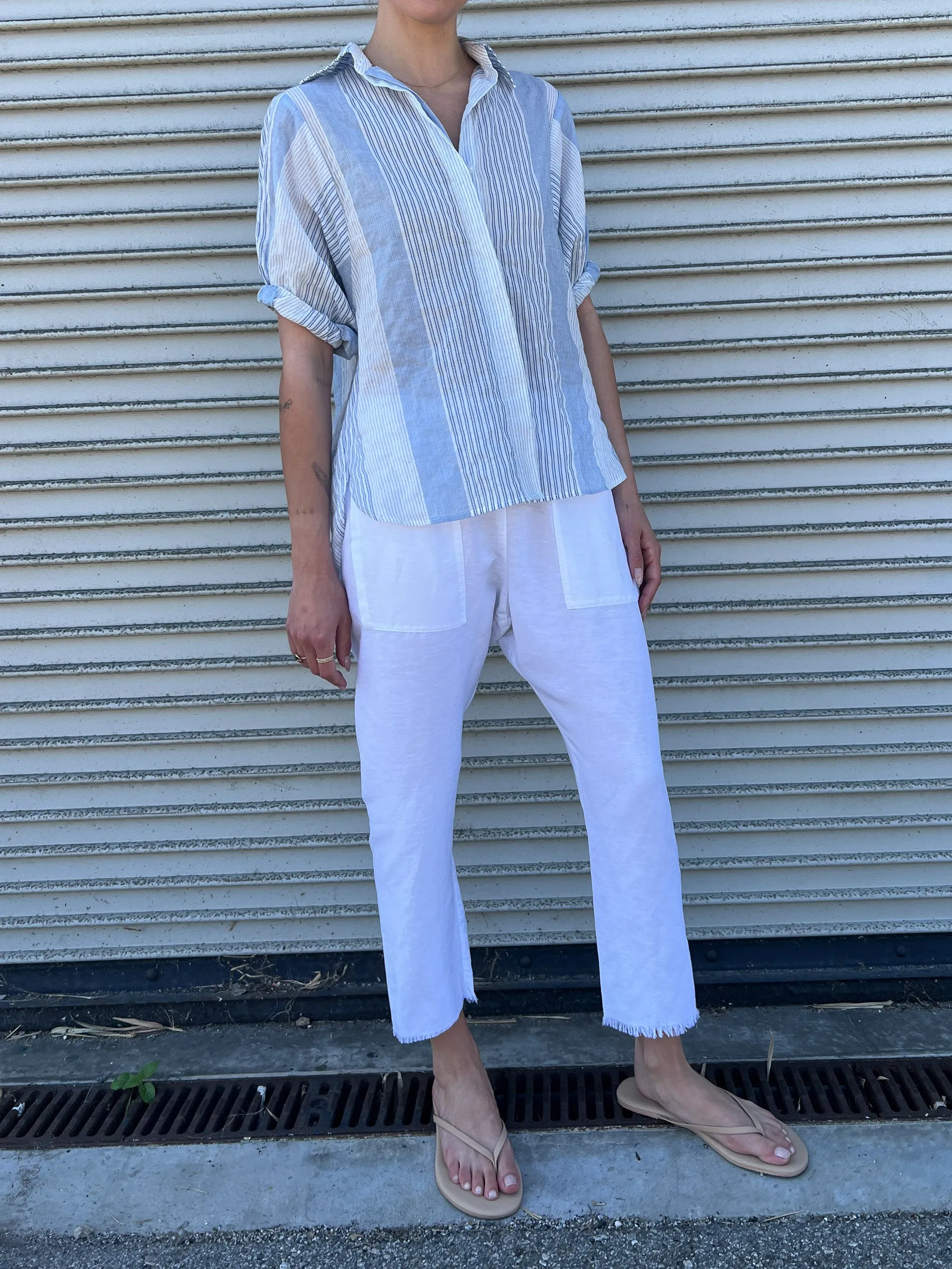Erika Drop Pant in Linen - White