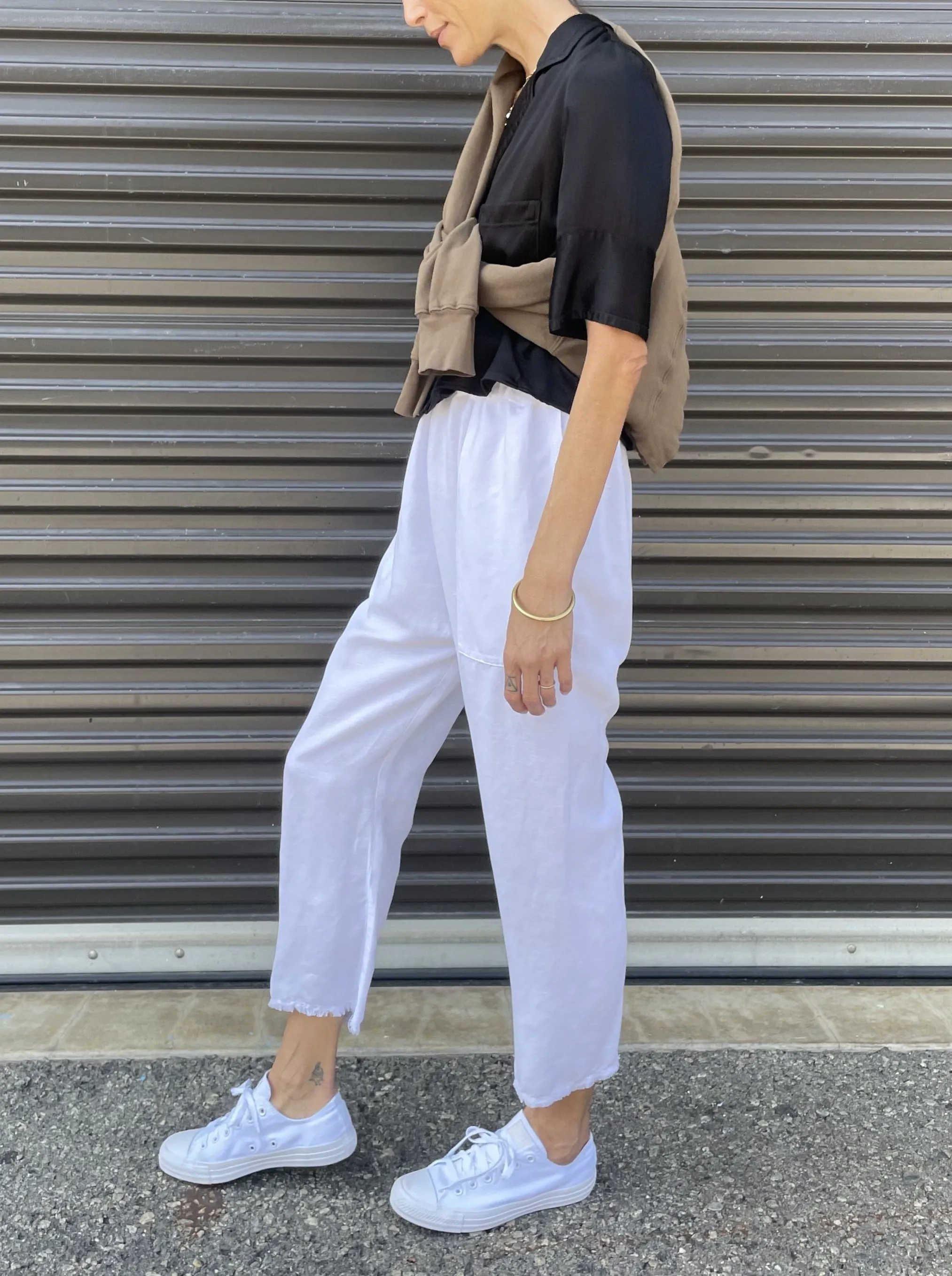 Erika Drop Pant in Linen - White