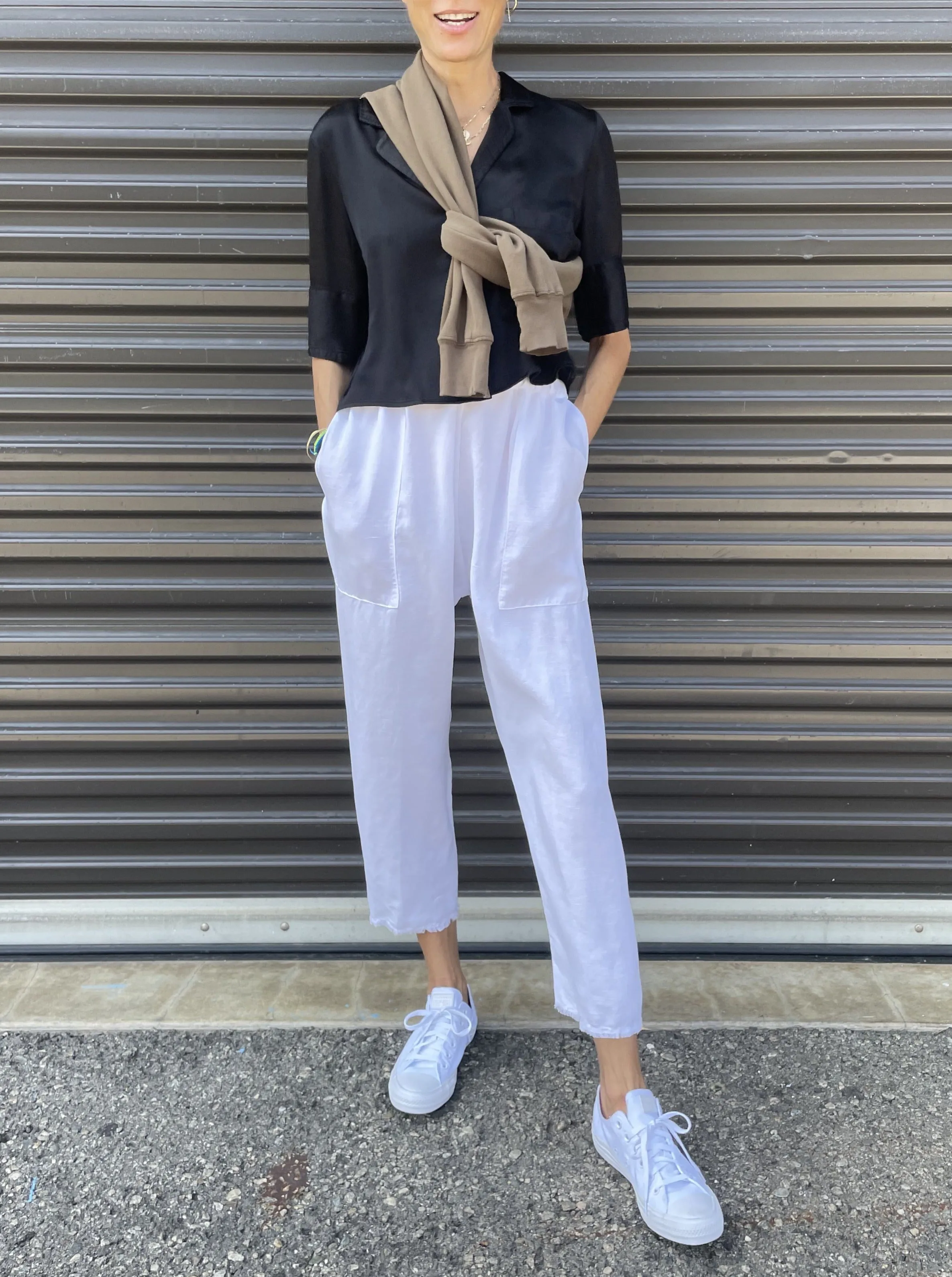 Erika Drop Pant in Linen - White