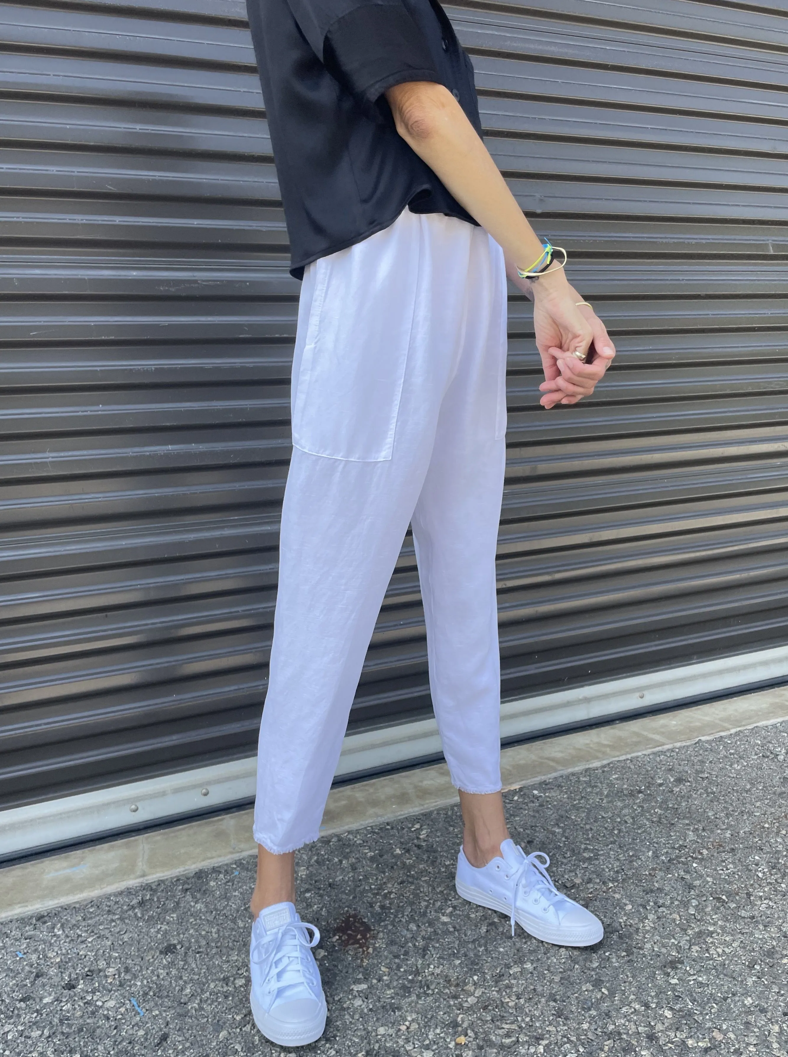 Erika Drop Pant in Linen - White