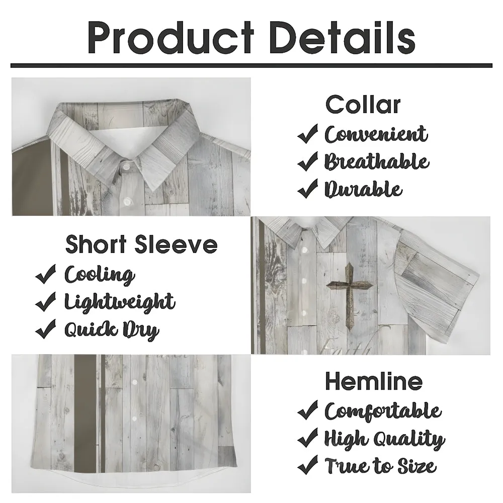 Faith Cross Print Oversized Cotton and Linen Short Sleeve Shirt 2407000767