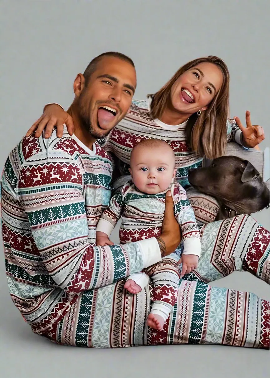 Family Matching Christmas Fair Isle Pajamas - Festive Red & Green Holiday Pajama Set for Adults, Kids & Pets