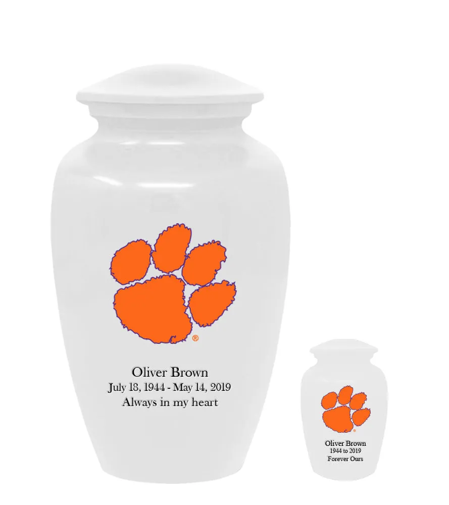Fan Series - Clemson University Tigers White with Orange Logo Memorial Cremation Urn - IUCLM102
