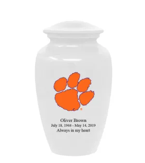 Fan Series - Clemson University Tigers White with Orange Logo Memorial Cremation Urn - IUCLM102
