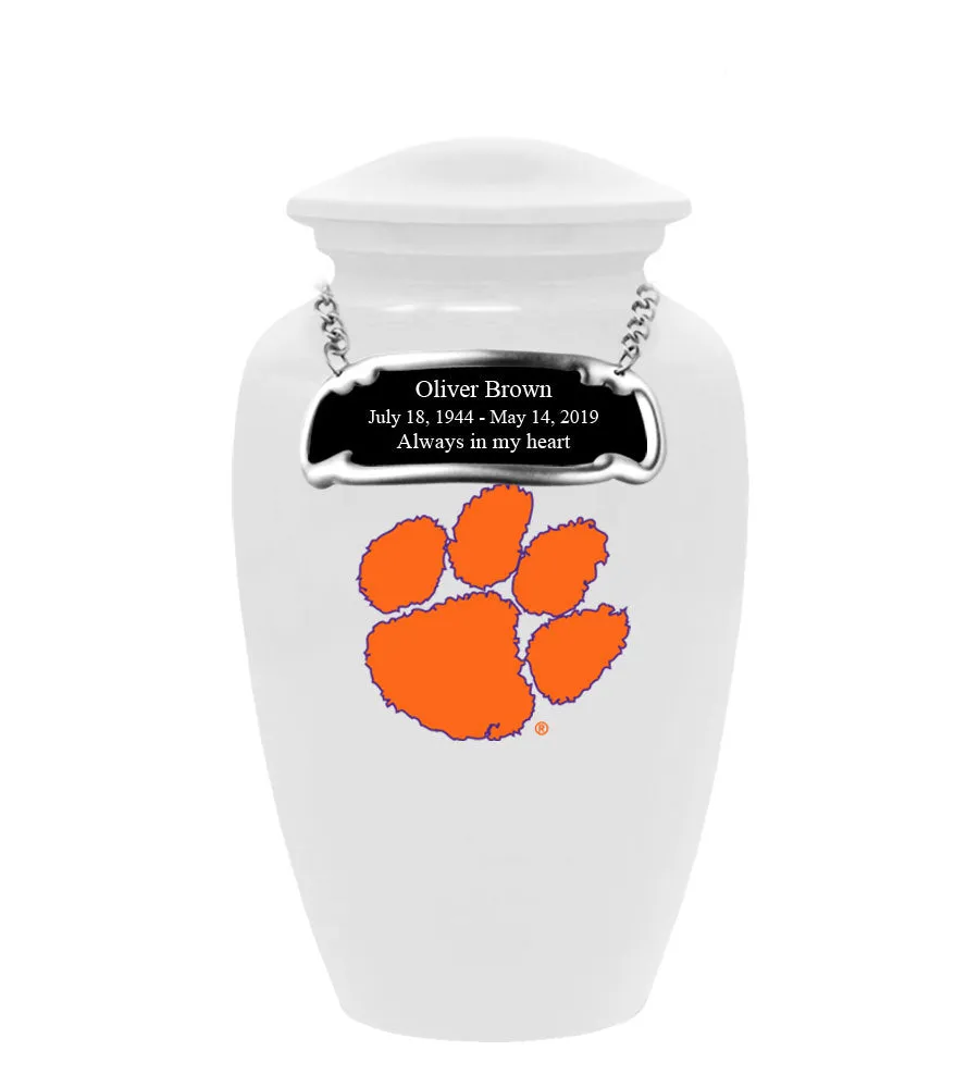 Fan Series - Clemson University Tigers White with Orange Logo Memorial Cremation Urn - IUCLM102