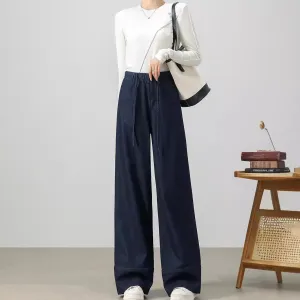 Fashion retro tethered wide-leg jeans women's spring and autumn loose straight mopping pants versatile long pants