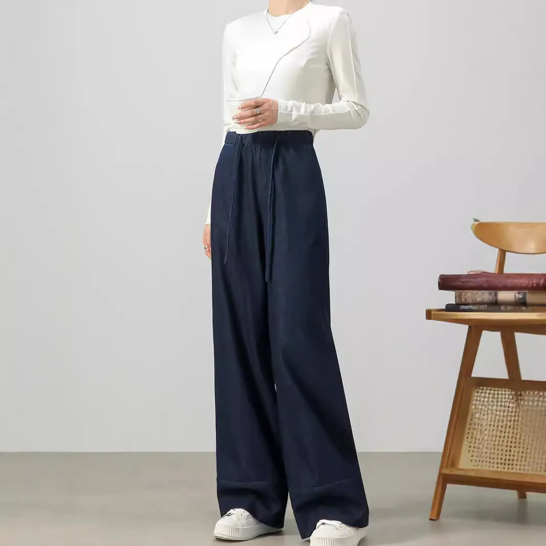 Fashion retro tethered wide-leg jeans women's spring and autumn loose straight mopping pants versatile long pants
