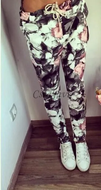 Fashion women Sweatpants S-XL Plus Size Flower Printed Womens Harem Pants Nineth Capris Casual Trousers
